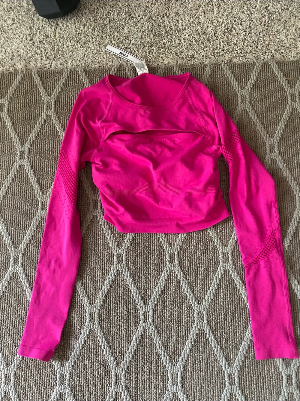 Victoria's Secret Hot Pink Long Sleeve Crop Top with Perforated Sleeves